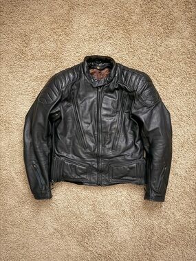 Vintage First Gear Armored Padded Leather Motorcycle Black Jacket Men’s Size 44